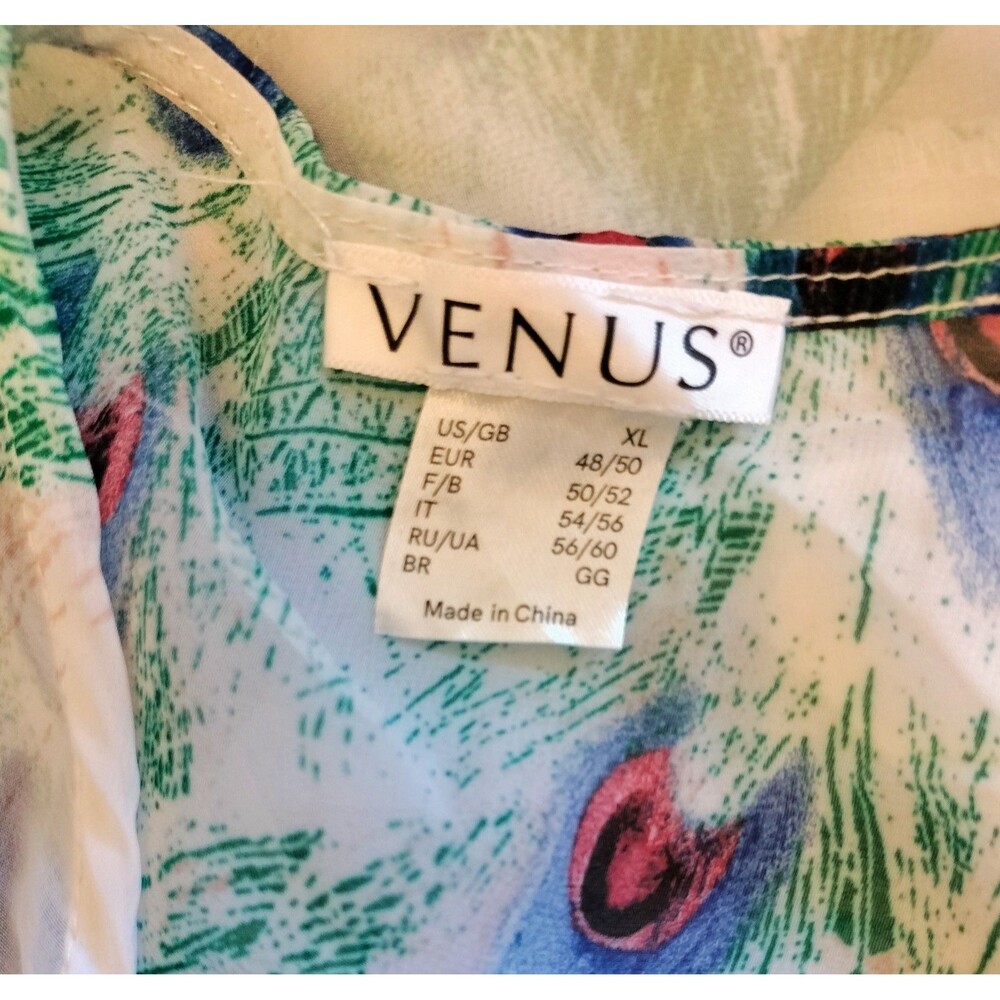 NWOT! Venus Strappy Sheer White V-Neck Boho CoverUp w/Peacock Motif. Size XL - Picture 6 of 6